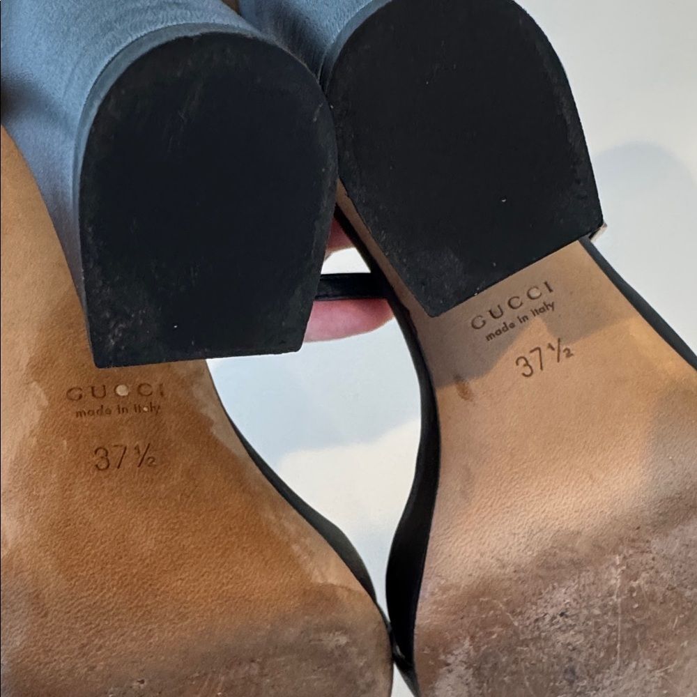 Gucci Miro Black Leather Silver Horsebit Strap Block Heels EU 37.5 US 7.5 Shoes - Picture 7 of 7